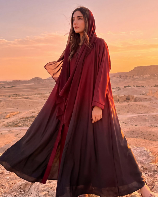 Red and Black Tie and Dye Abaya