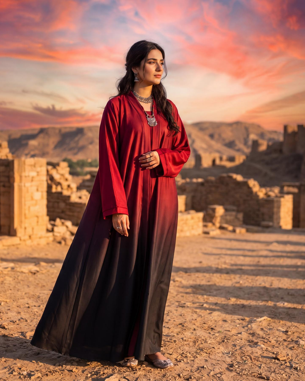 Red and Black Tie and Dye Abaya