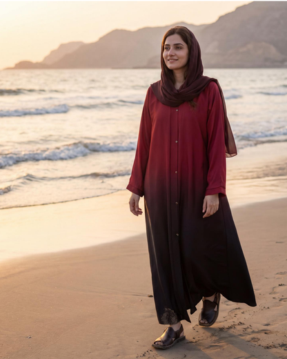 Red and Black Tie and Dye Abaya