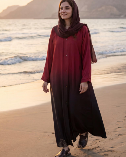 Red and Black Tie and Dye Abaya