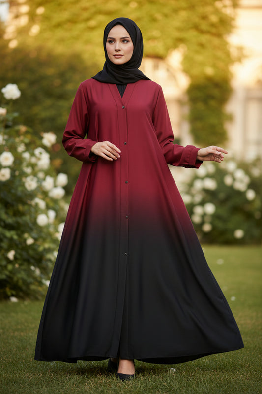 Red and Black Tie and Dye Abaya