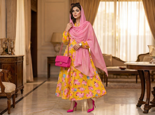YELLOW FLORAL ABAYA