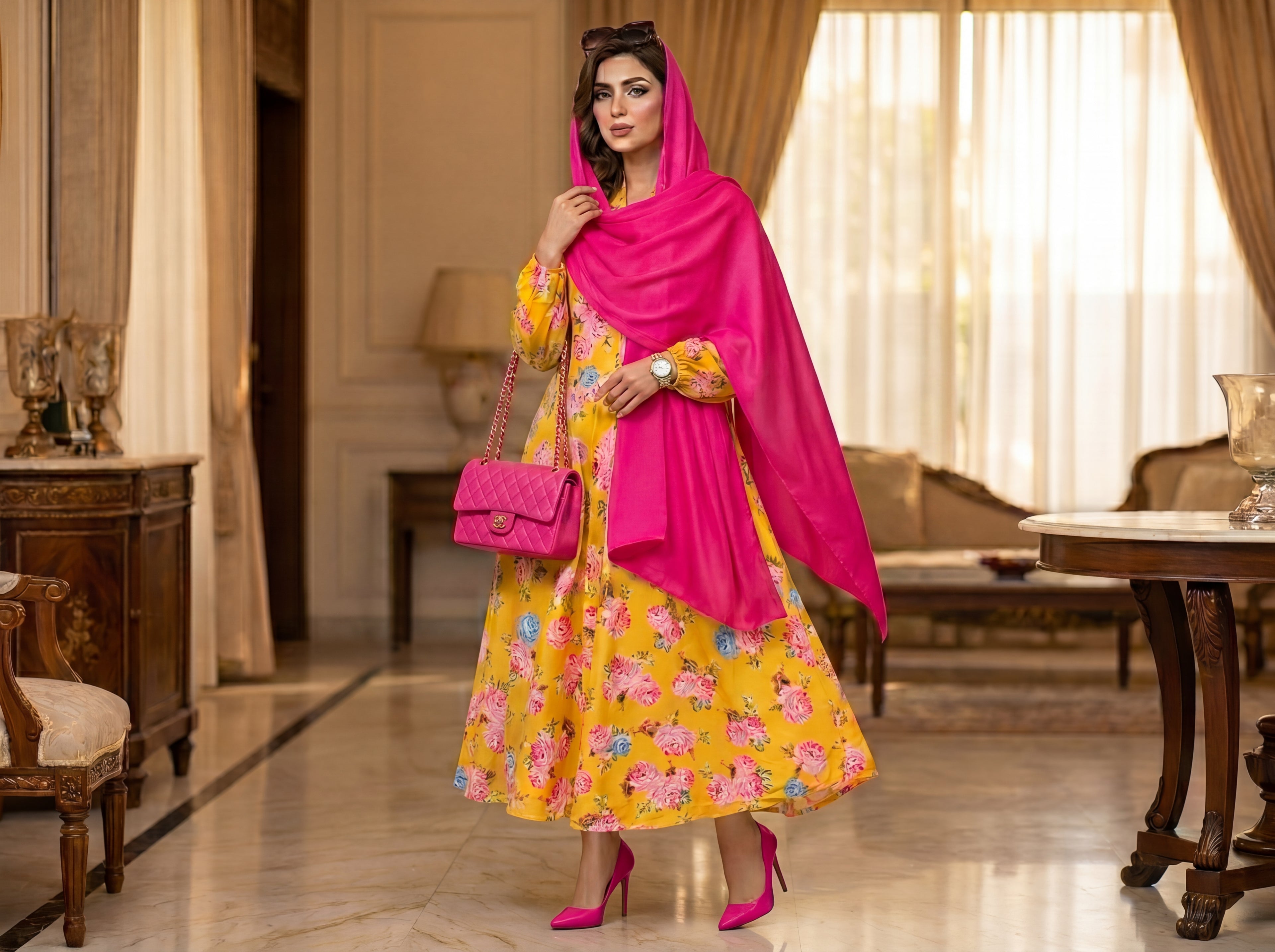 YELLOW FLORAL ABAYA