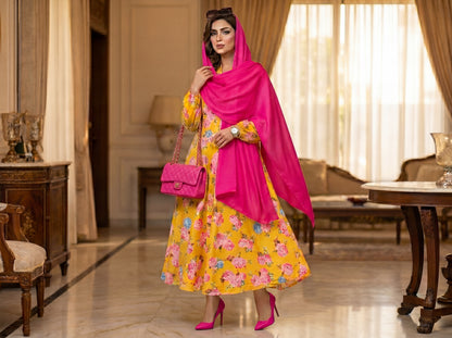 YELLOW FLORAL ABAYA