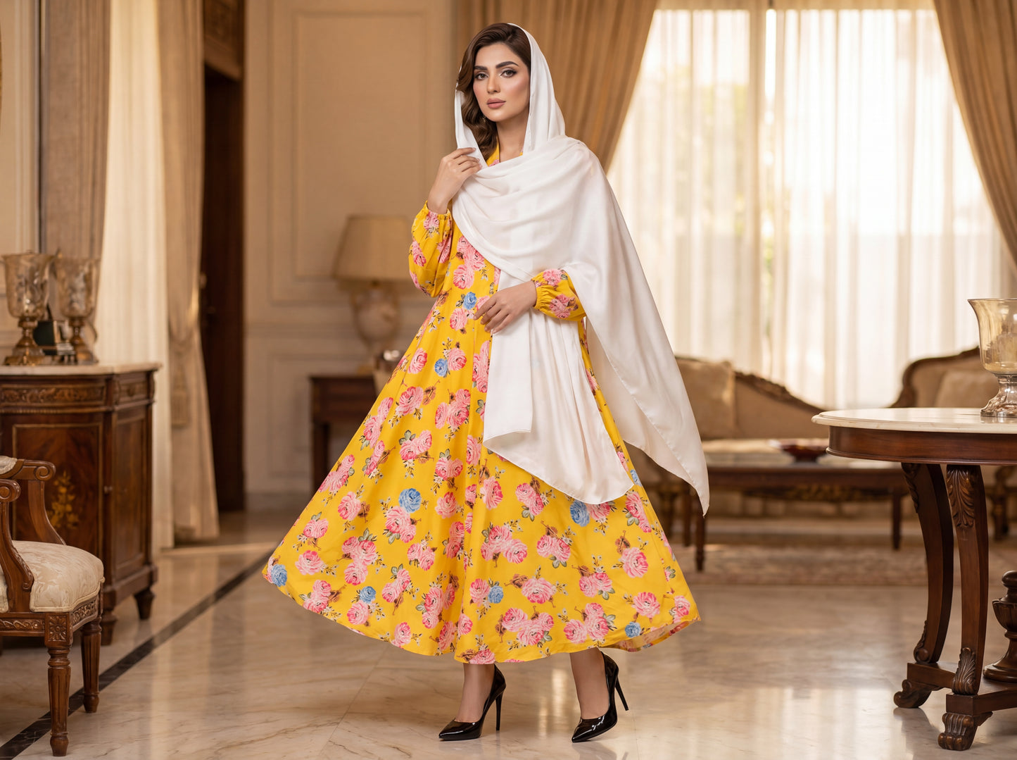 YELLOW FLORAL ABAYA